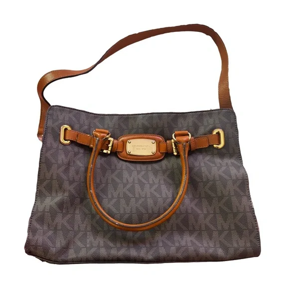 Michael Kors Tan and Brown Monogram Bag Michael Kors MK Monogram Tote Bag Brown/Tan Double Handles  main image 2
